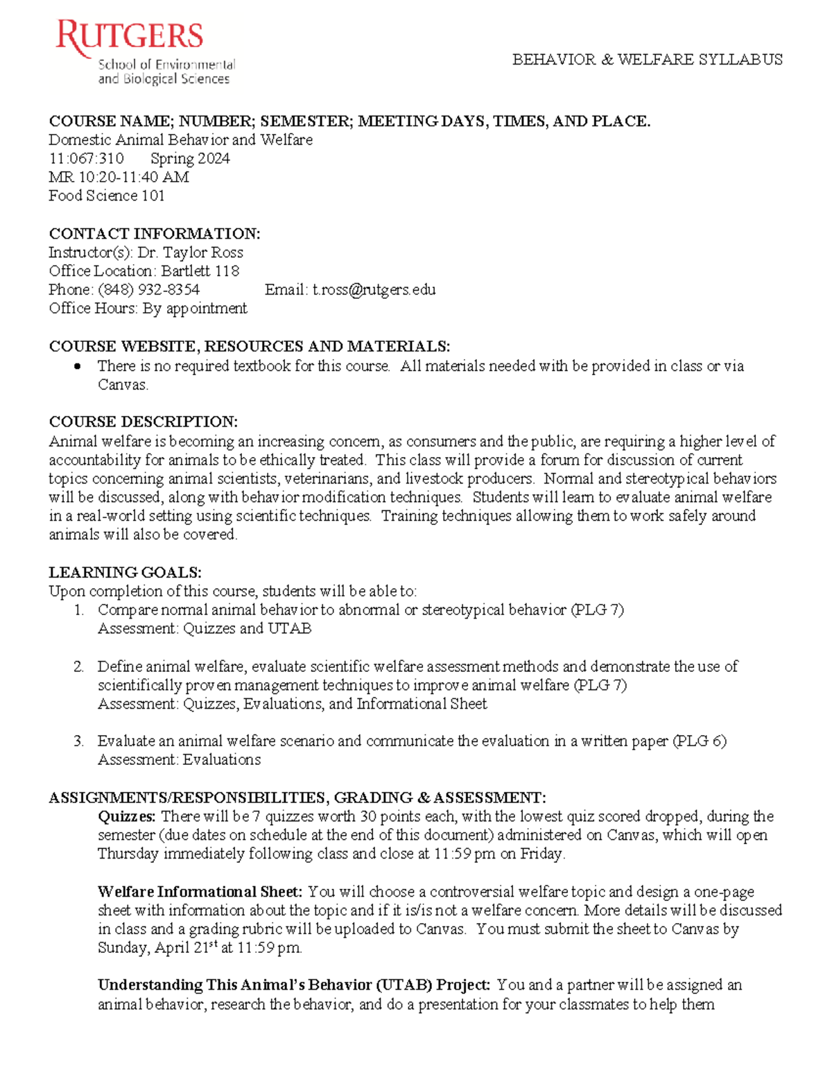 SYL11067310 - Just an informational - COURSE NAME; NUMBER; SEMESTER ...