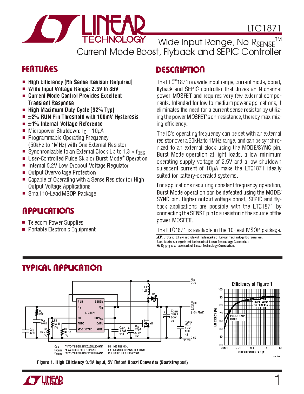 LTC1871 Data Sheet: Wide Input Range Boost, Flyback & SEPIC Controller ...