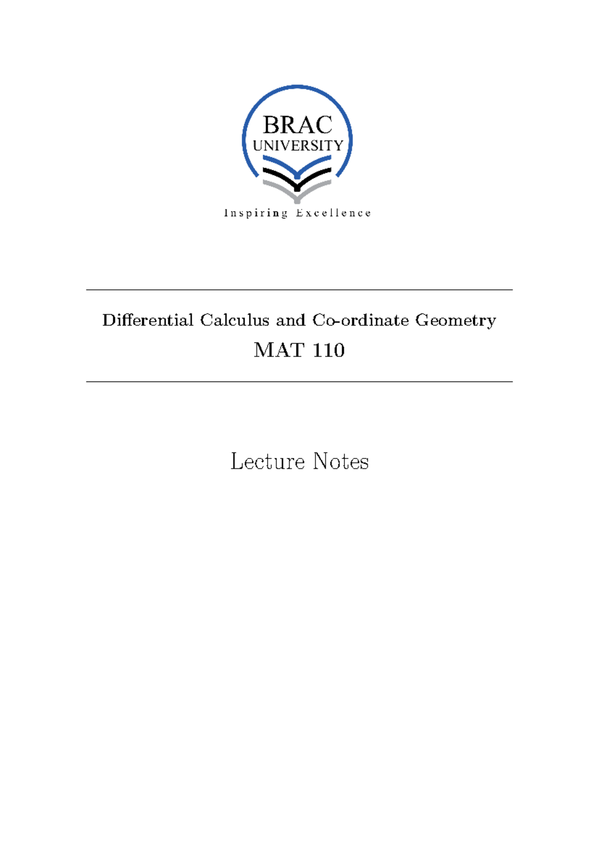 MAT 110 Differential Calculus & Co-ordinate Geometry Lecture Notes - Document Preview