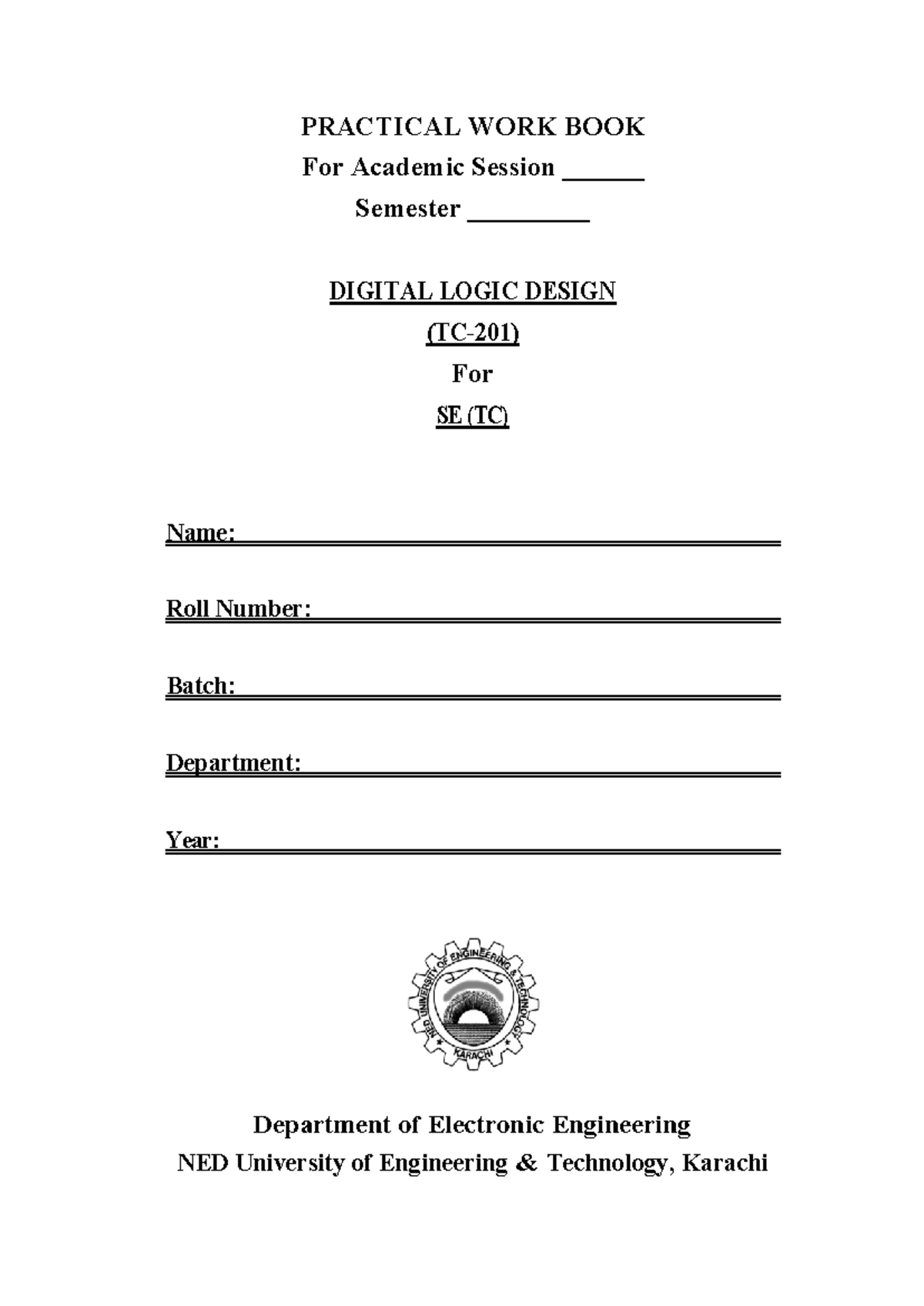 TC-201 Digital Logic Design Lab Manual: Practical Workbook - Studocu