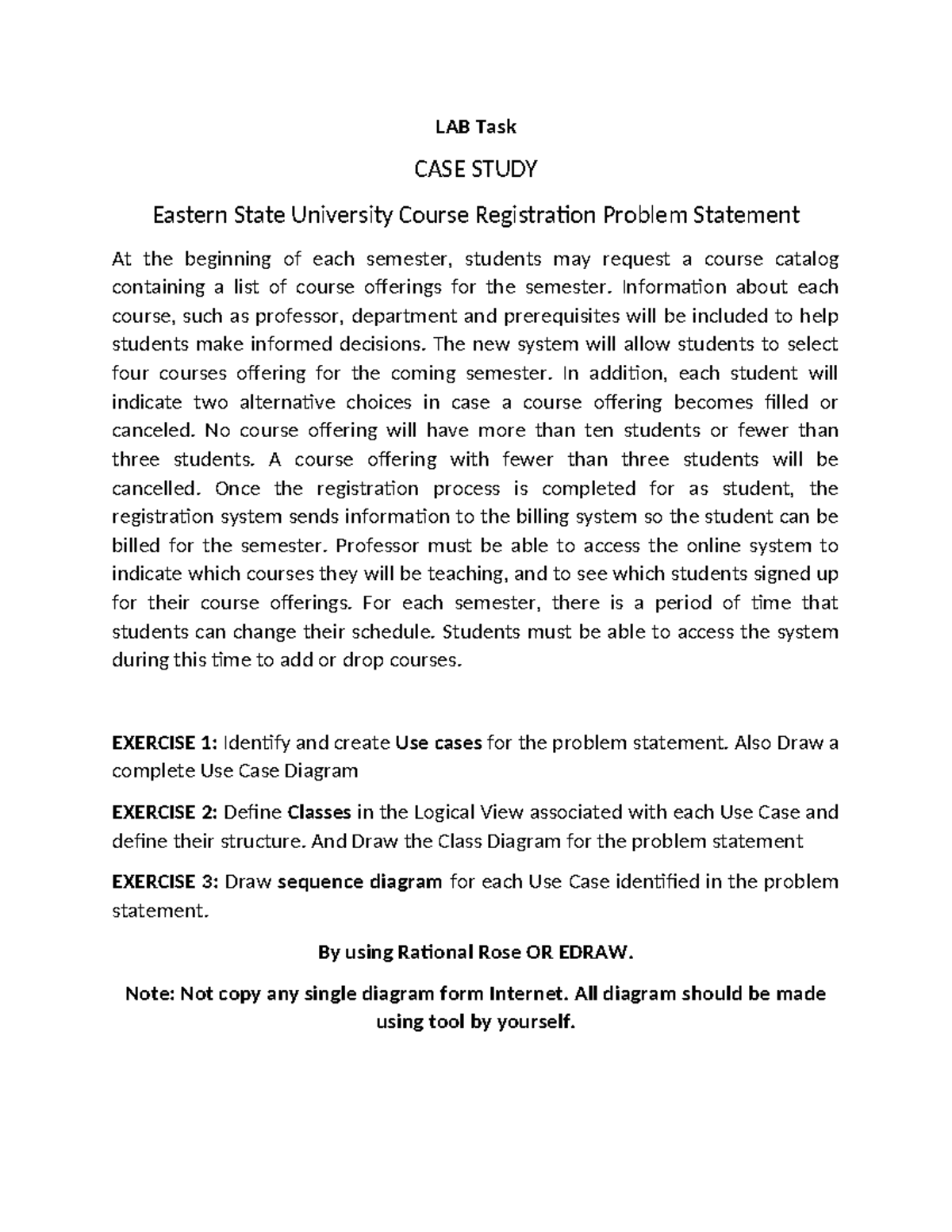 LAB Task - Case Study on Course Registration System (ESU) - Studocu
