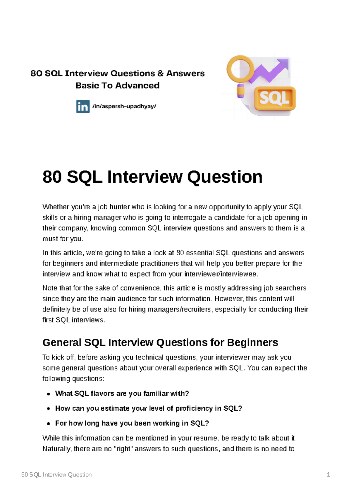 SQL-1 - sql - 80 SQL Interview Question Whether you're a job hunter who ...