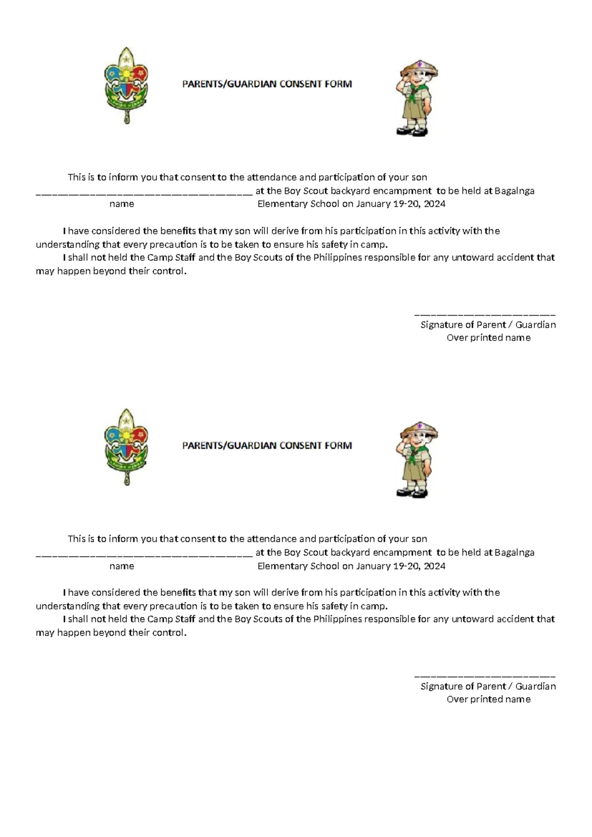 Bsp consent form - ITS FINE - This is to inform you that consent to the ...