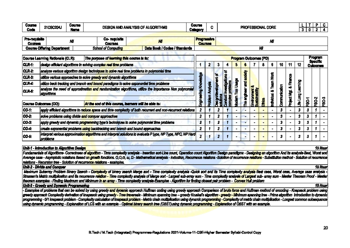 GOUSe DAA Course Syllabus: Efficient Algorithms & Techniques - Studocu