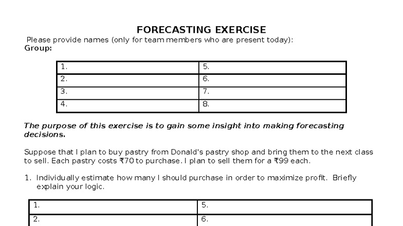 Forecasting Exercise: Group Decision-Making Insights - Studocu