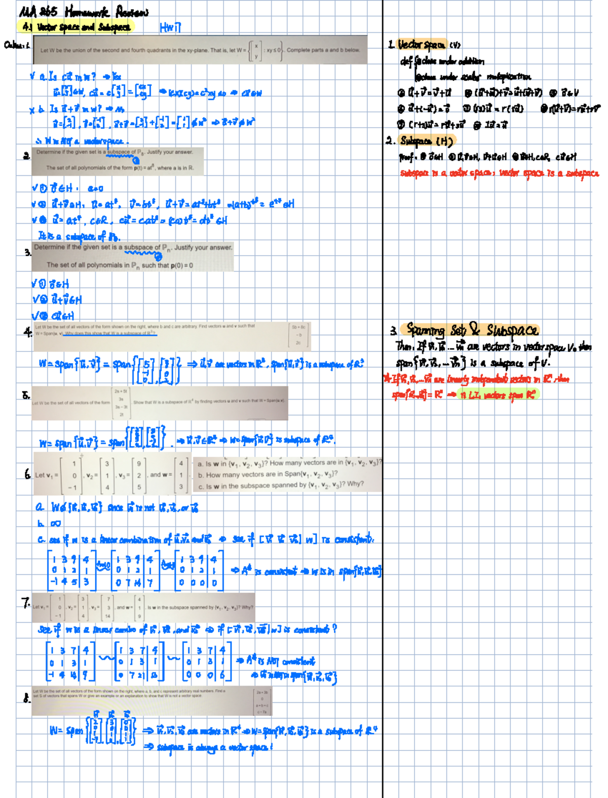 MA 265 Exam 2 Homework Review: Vector Spaces & Subspaces - Studocu