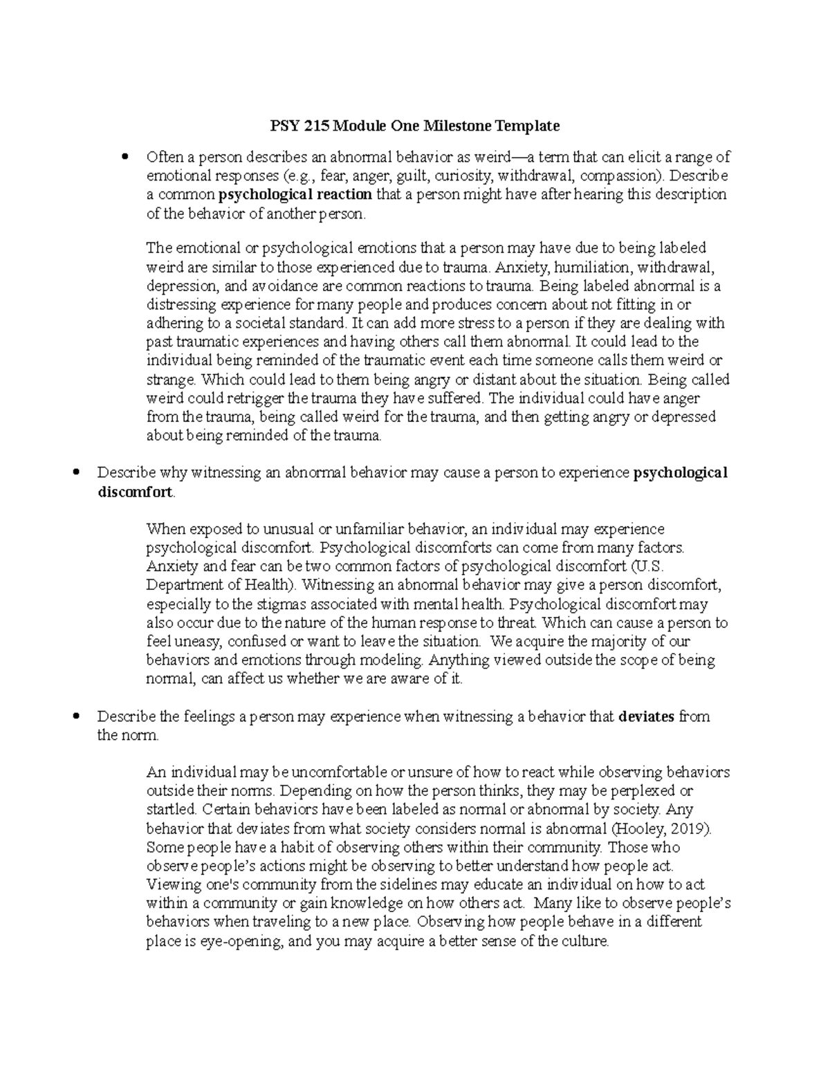 Module 1 Milestone 1 - PSY 215 Module One Milestone Template Often a ...