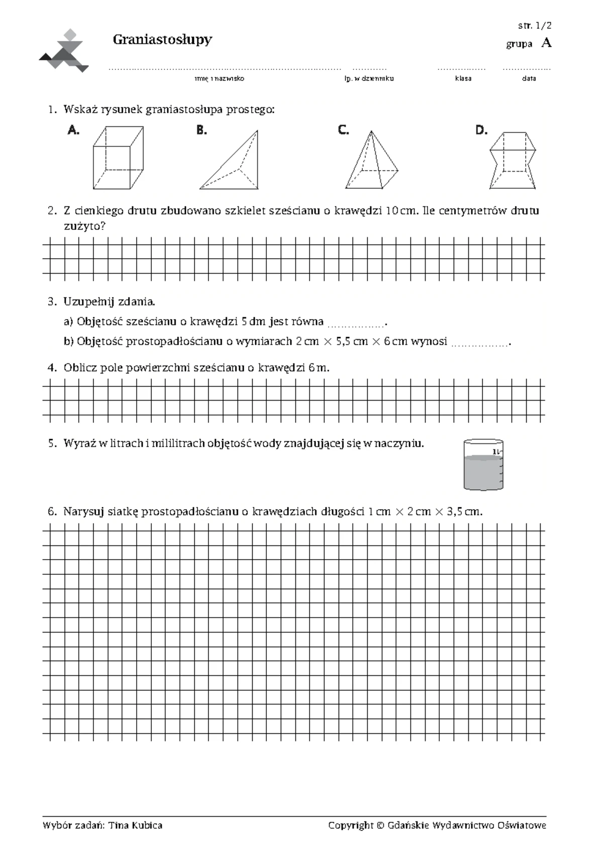 Sprawdzian 2 Gimnazjum Rodzaje Graniastosłupów www.studocu.com
