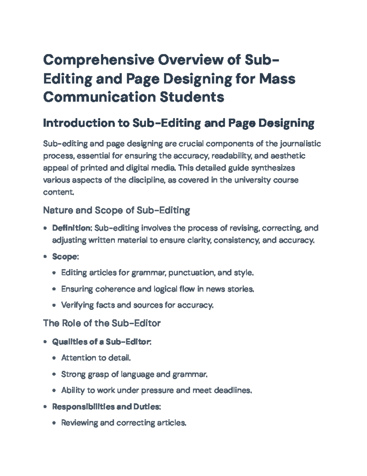 Comprehensive Guide to Sub-Editing & Page Designing in Mass Comm ...