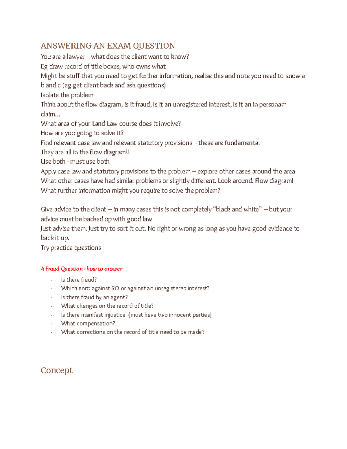 205 Study notes - ANSWERING AN EXAM QUESTION You are a lawyer - what ...