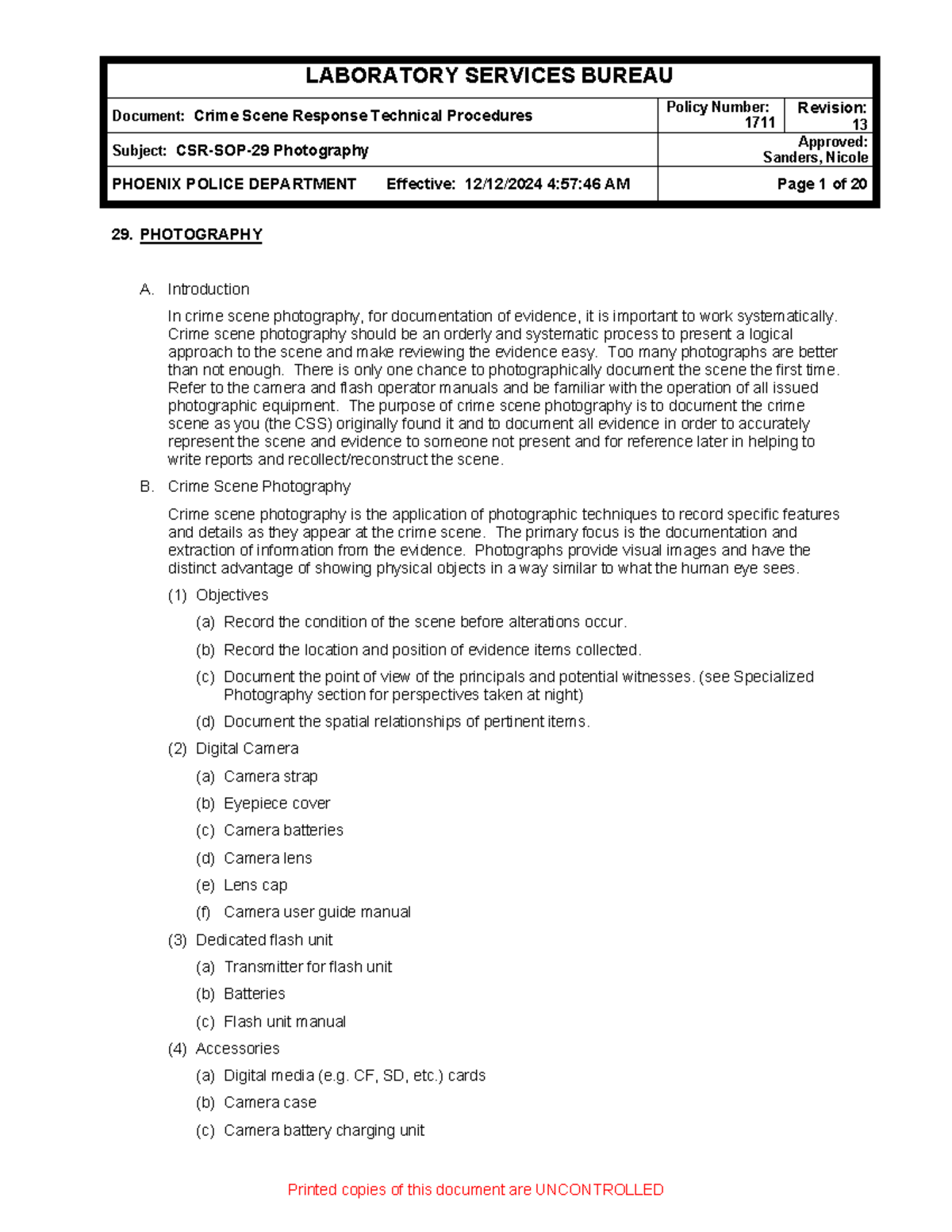 Technical Procedures for Crime Scene Photography (CSR-SOP-29) - Studocu