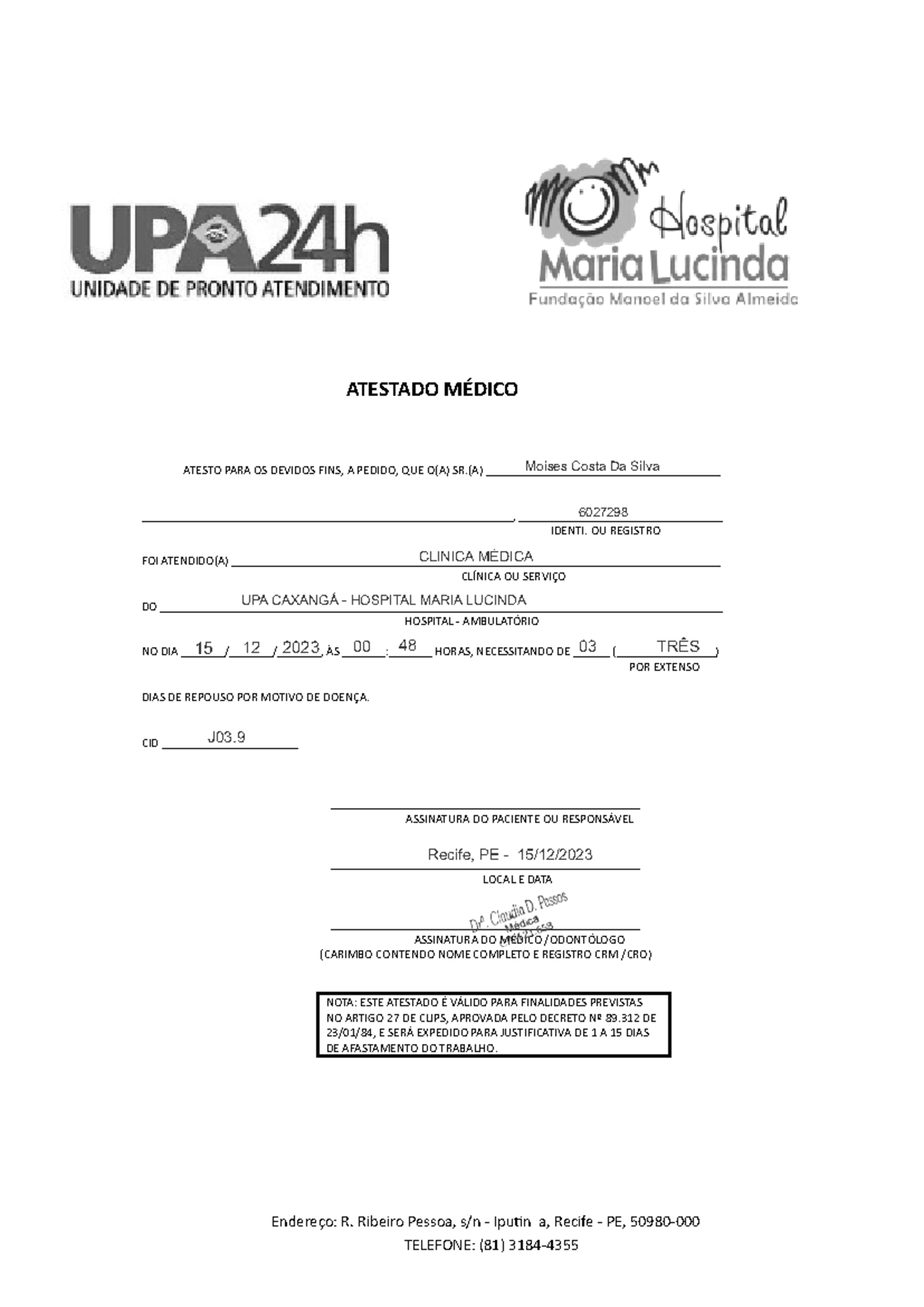 Atestado MOSA - um pouco - ATESTADO MÉDICO ATESTO PARA OS DEVIDOS FINS, A  PEDIDO, QUE O(A) SR.(A) - Studocu
