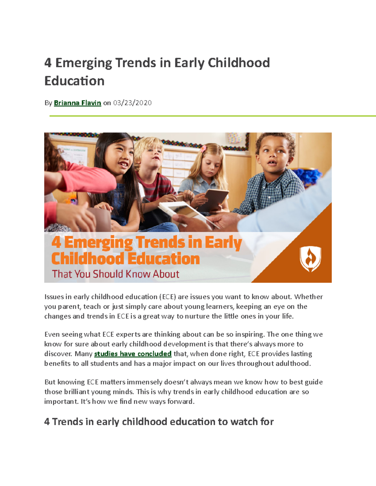 Emerging Trends and Issues in Early Childhood Education (ECE) - Studocu