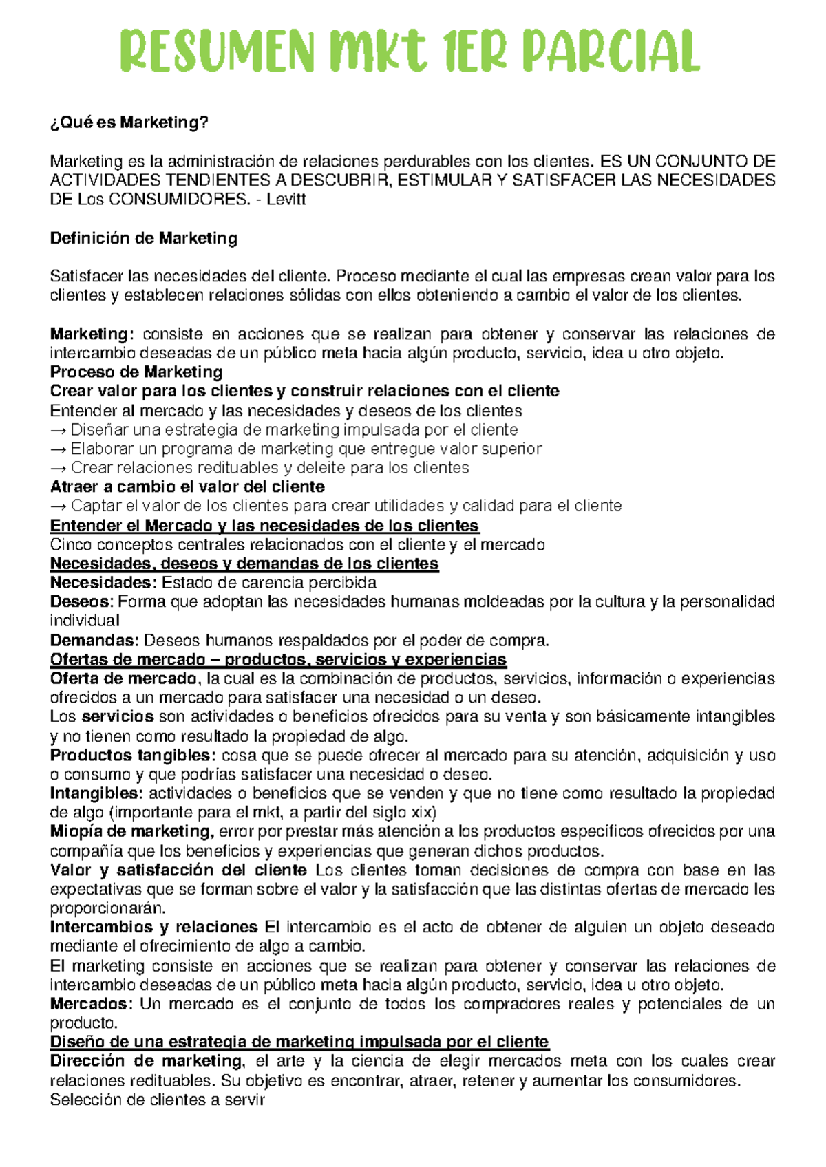 Resumen Primer Parcial MKT: Conceptos Clave y Estrategias en Marketing ...