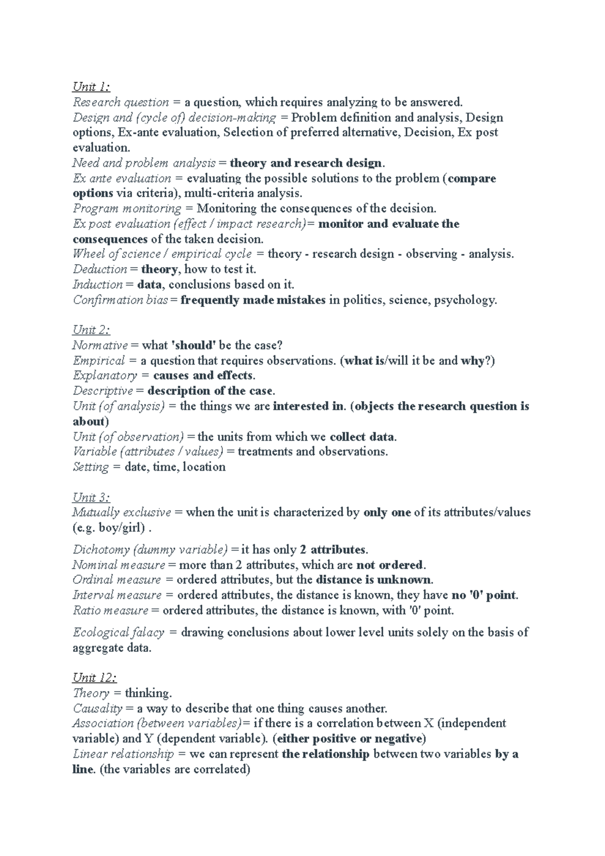 Research Methods 2018: Key Definitions for Year 1 Students - Studeersnel