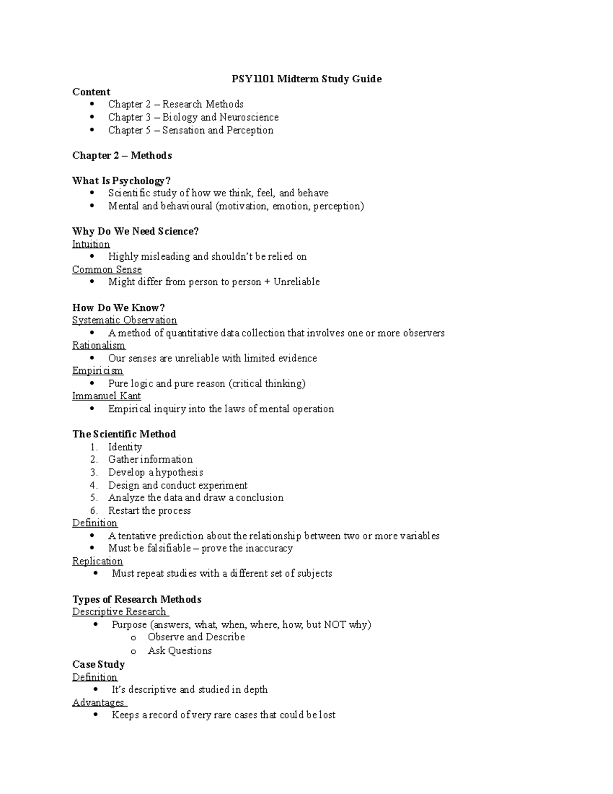 PSY1101 Midterm Study Guide: Key Concepts in Psychology Explained - Studocu