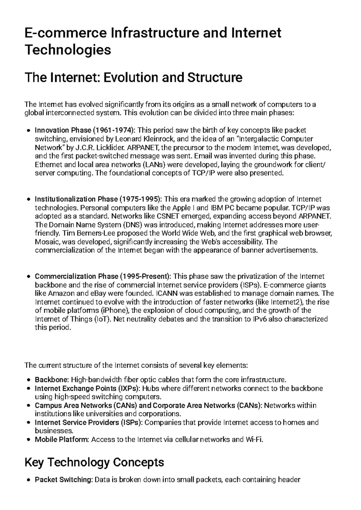 E-commerce Infrastructure and Internet Technologies Overview - Studocu