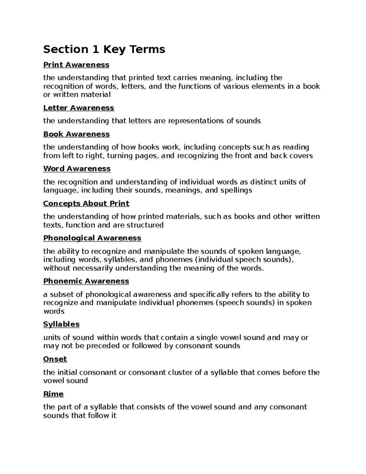 Section 1 Key Terms - Vocabulary for Lesson 1 (EDU 101) - Studocu