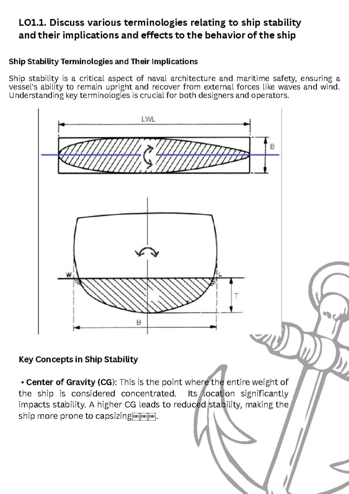 LO1.1. Key Ship Stability Terminologies and Their Implications - Studocu