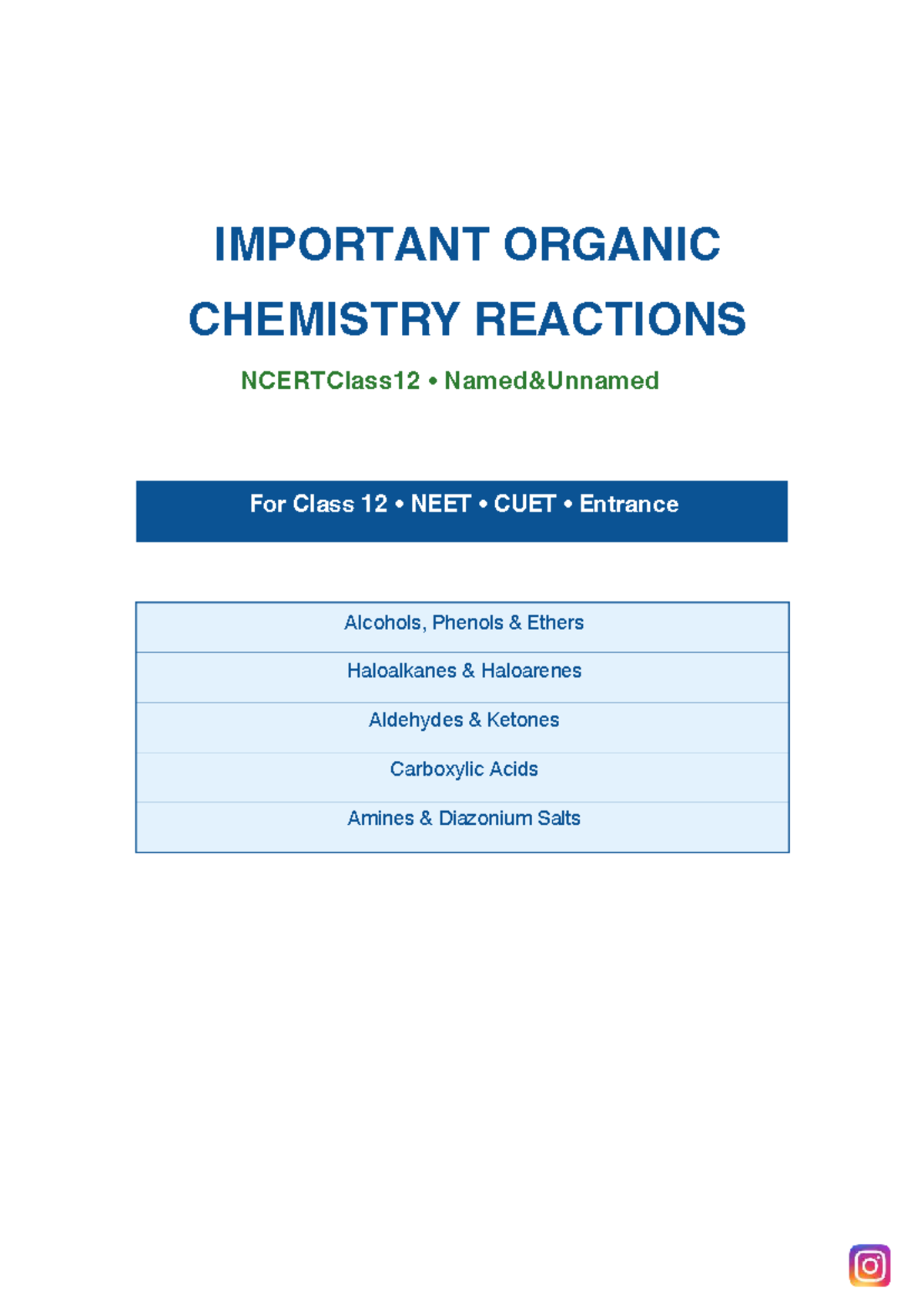 Important Organic Chemistry Reactions for Class 12 NEET & CUET - Studocu