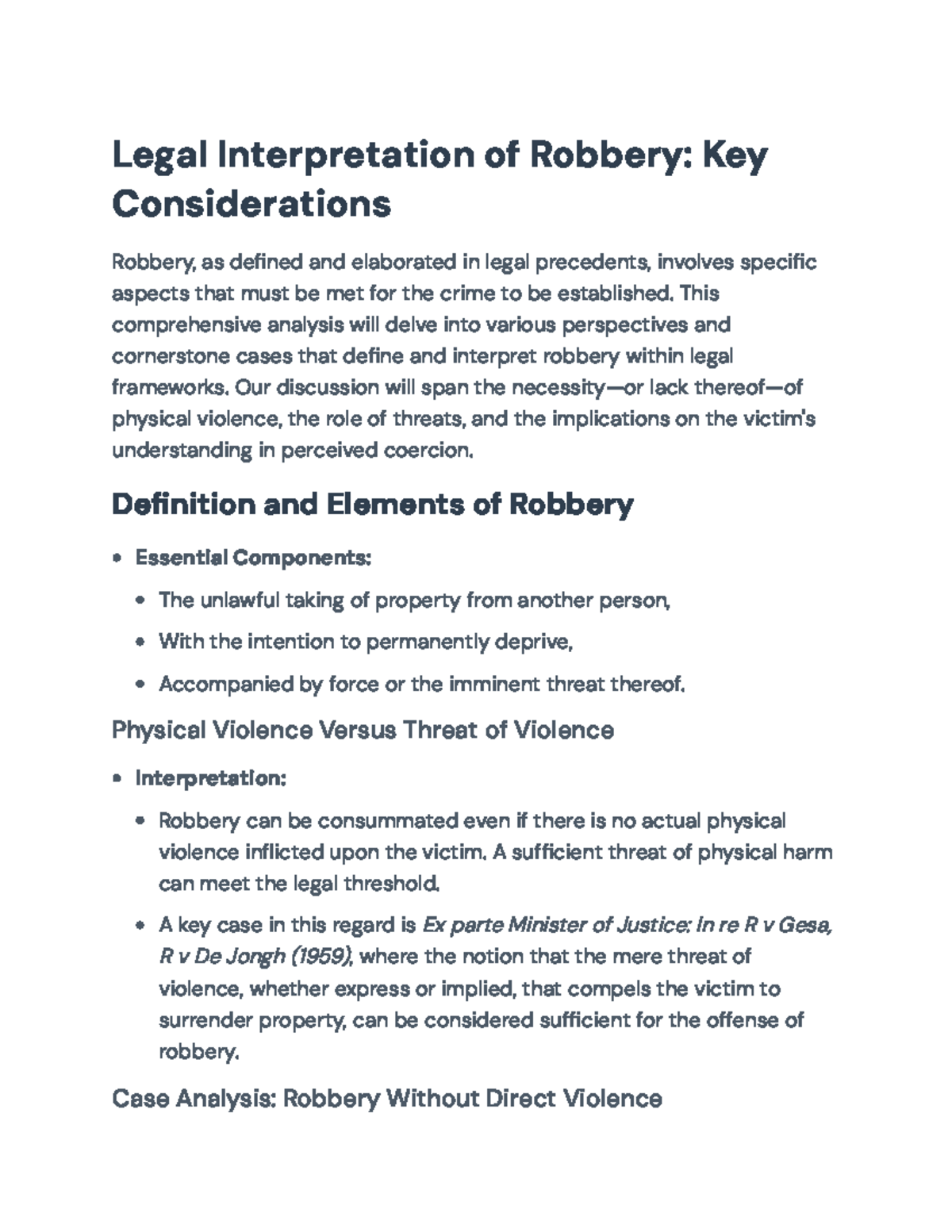 Legal Interpretation of Robbery: Analyzing Violence and Coercion ...