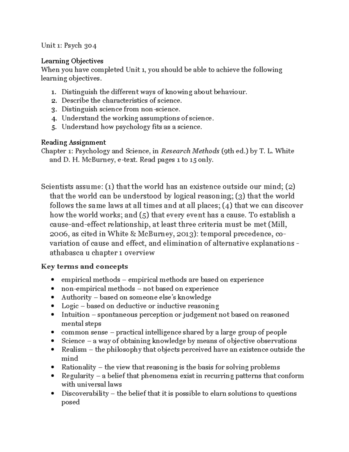 Psych 304 - unit 1 - Study notes - Unit 1: Psych 304 Learning ...