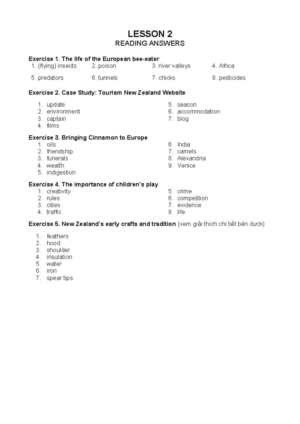 Lesson 2 - Key Answers for Reading & Listening Exercises - Studocu