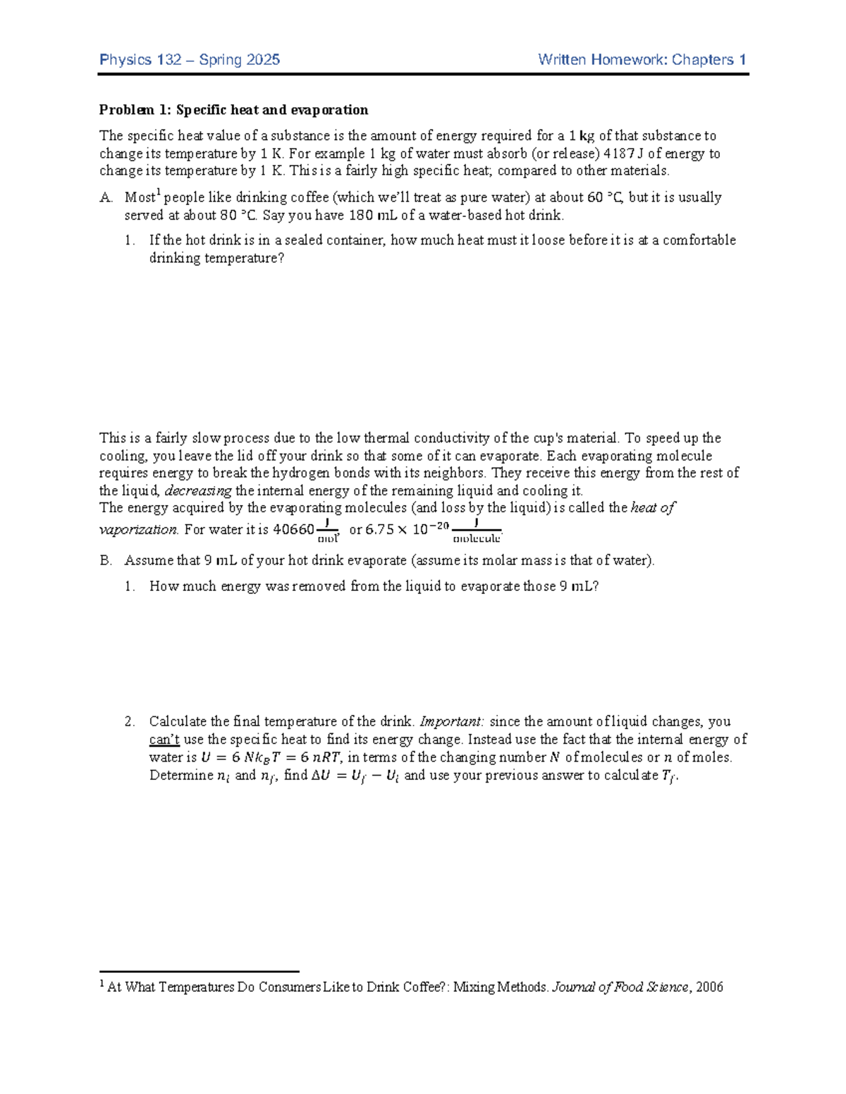 Ch 1 - Written Homework Problems - Physics 132 - Sp25 - Studocu
