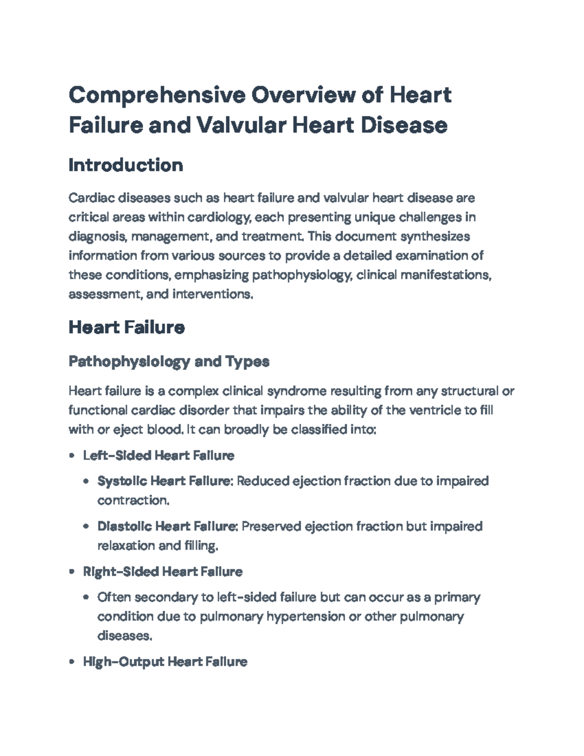 Heart Failure and Valvular Heart Disease Overview: Key Insights - Studocu