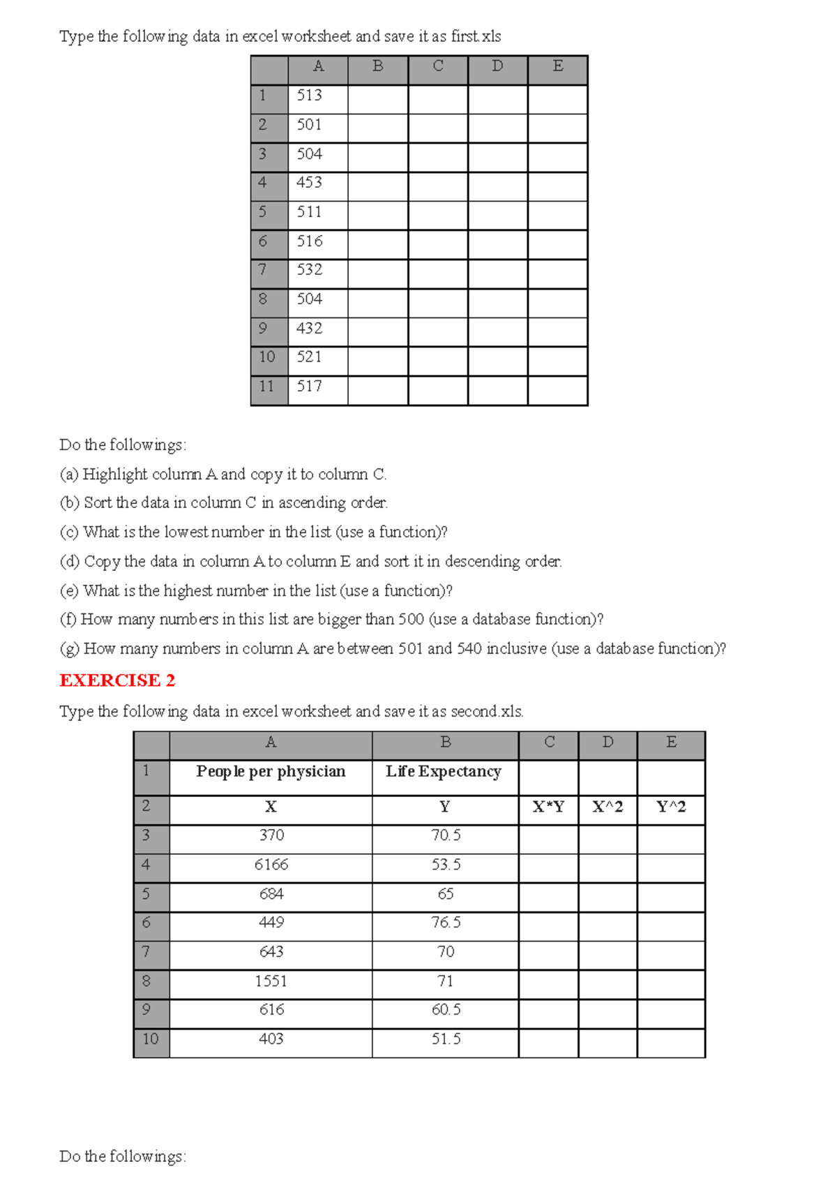 Excel Practical Exercises with Data Management Techniques - Studocu