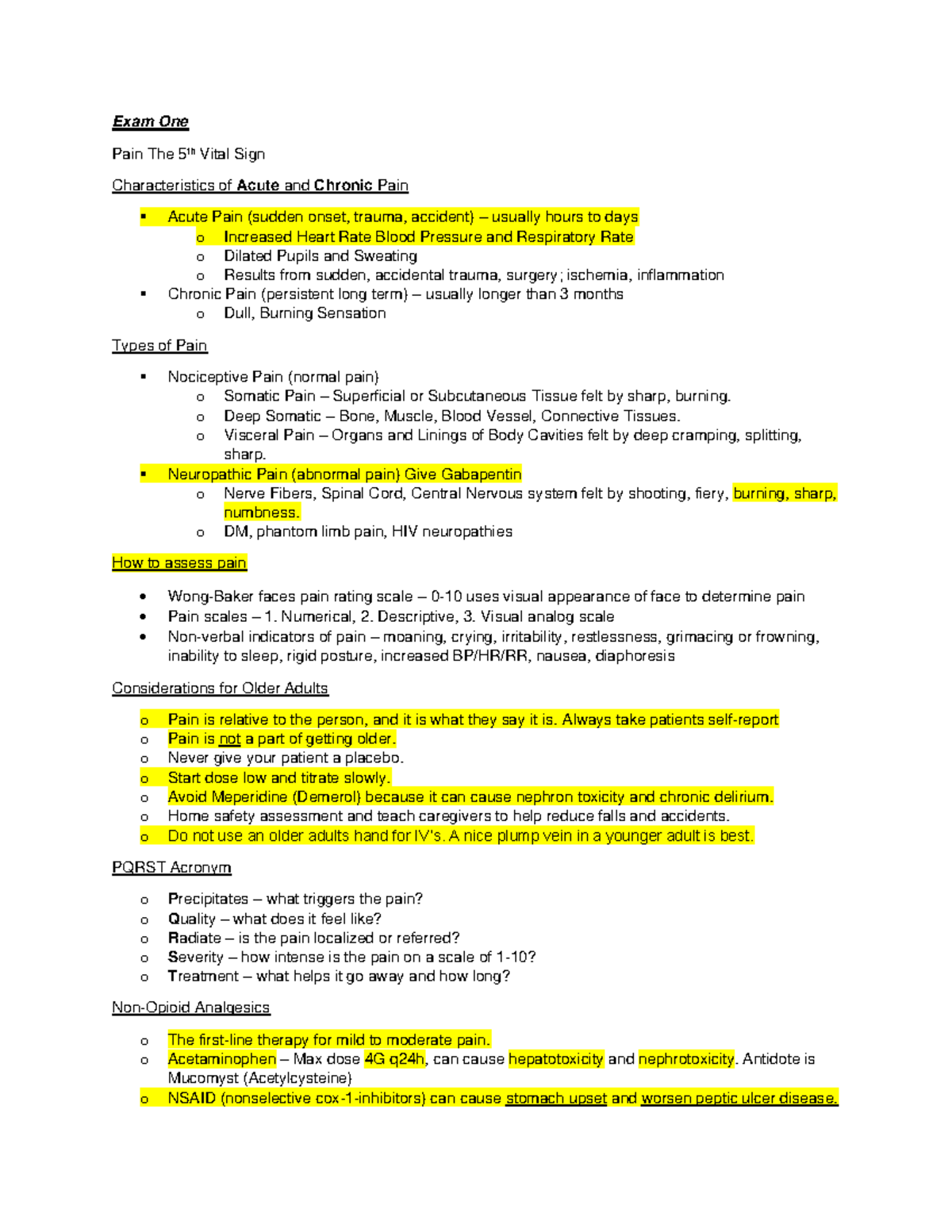 NURS 101: Exam 1 Notes on Pain Management & Perioperative Care - Studocu