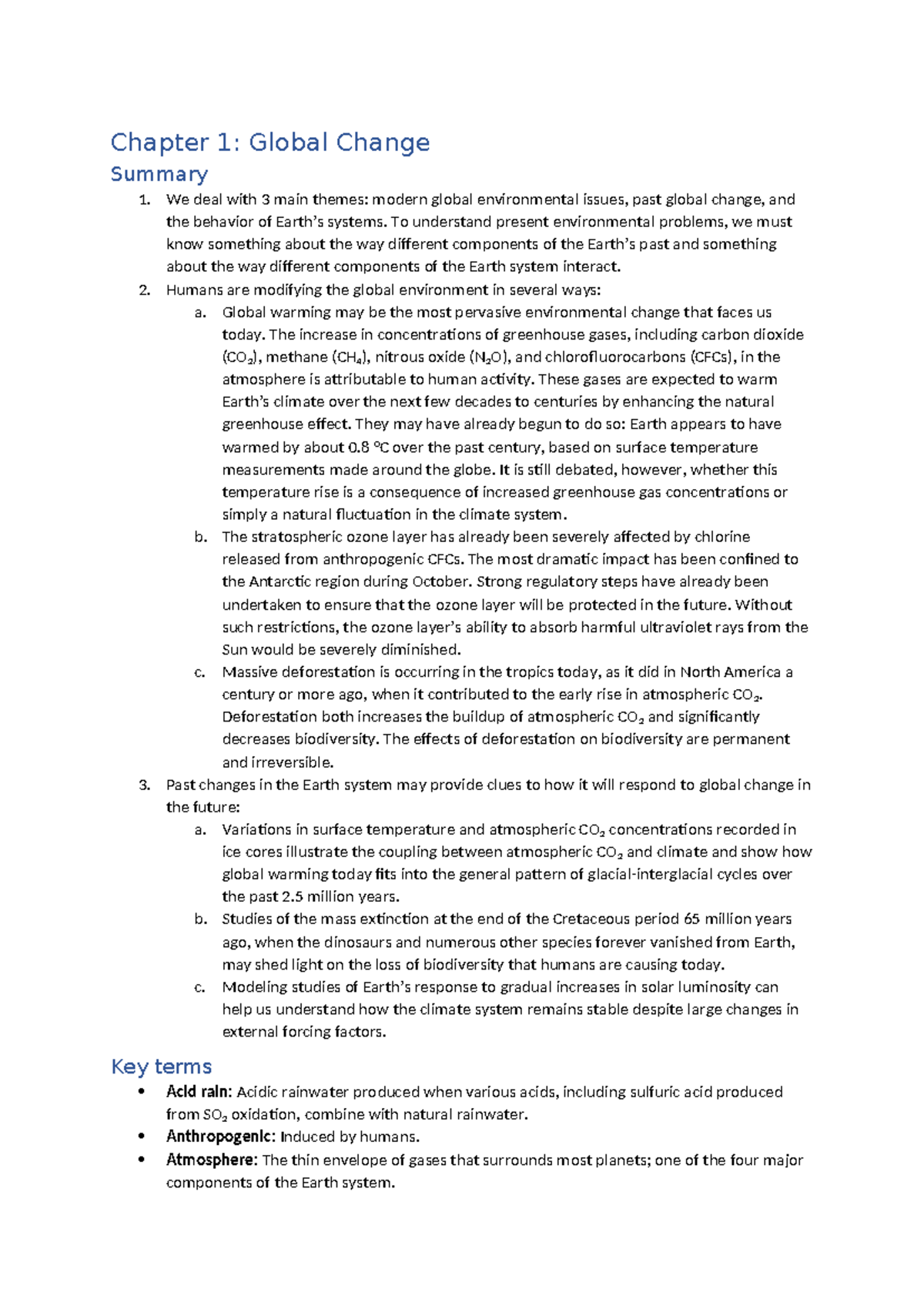 Chapter 1: Summary of Global Change and Environmental Issues - Studeersnel