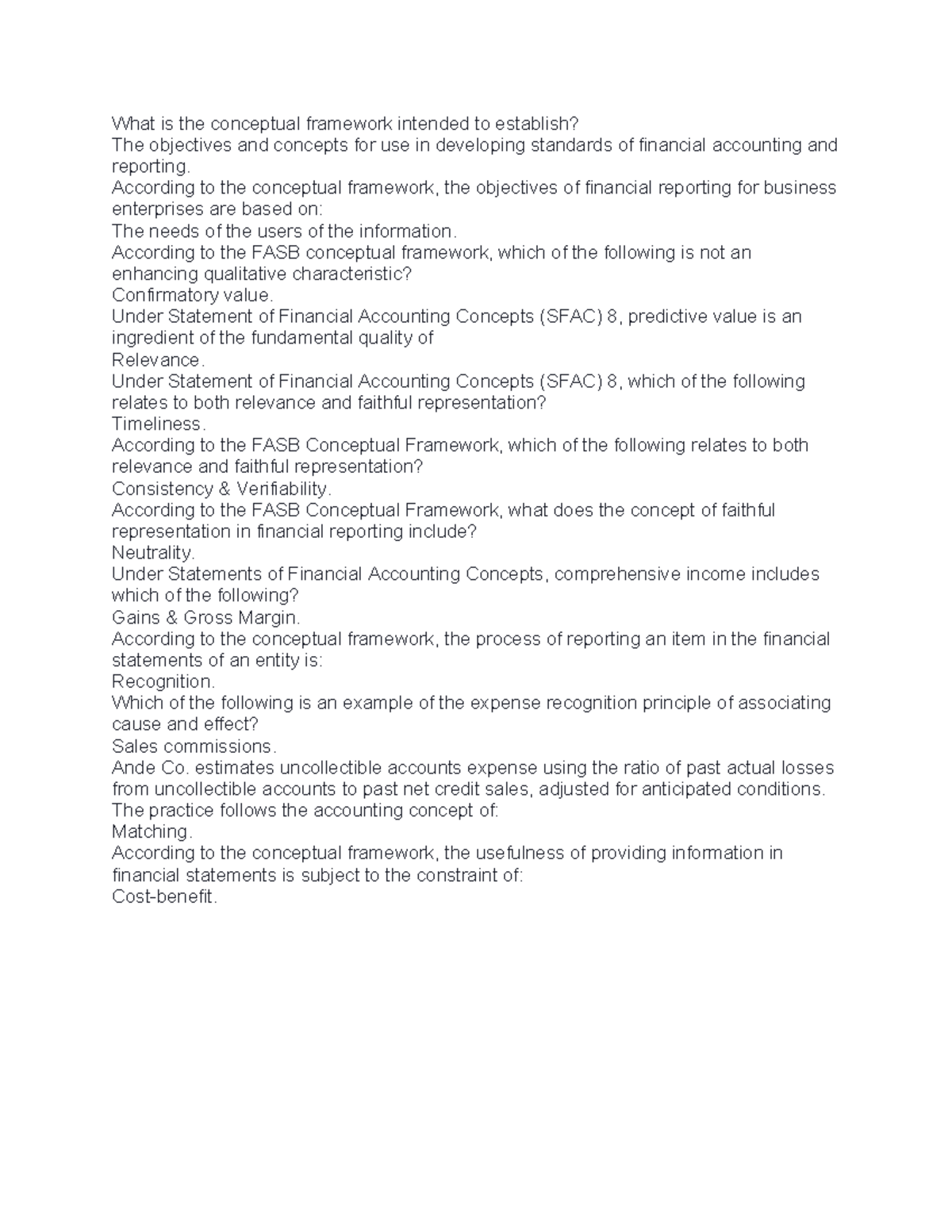 CPA Exam Questions 1: Conceptual Framework in Financial Reporting - Studocu