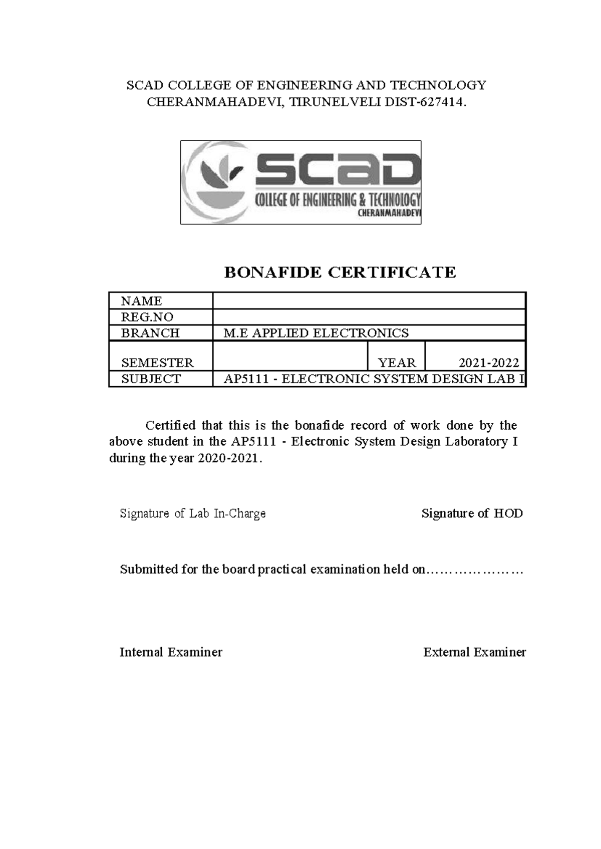 AP5111 Electronic System Design Lab Record and Experiments - Studocu