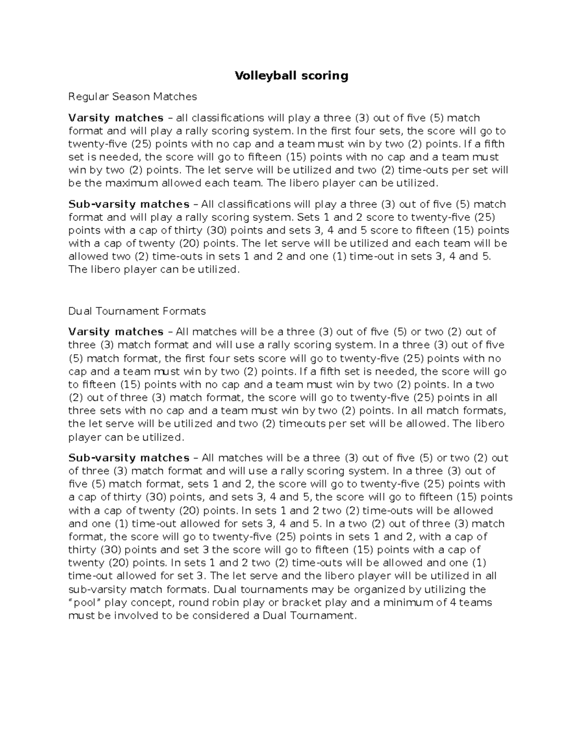 Volleyball Scoring Rules for Varsity Matches and Tournaments - Studocu