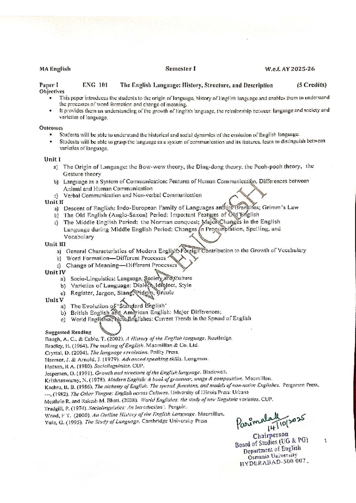 MA English Semester I Syllabus (W.e.f. AY 2025-26) - Studocu