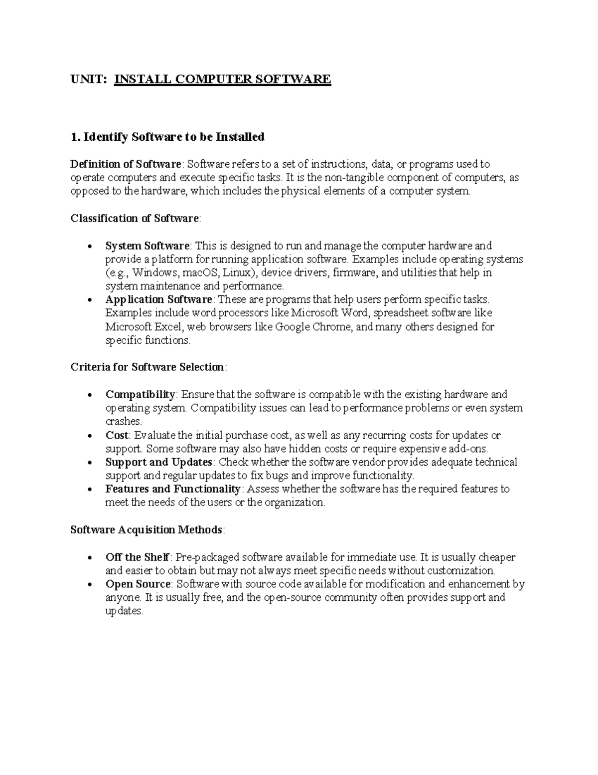 Install Software Notes: Key Concepts and Procedures - Studocu