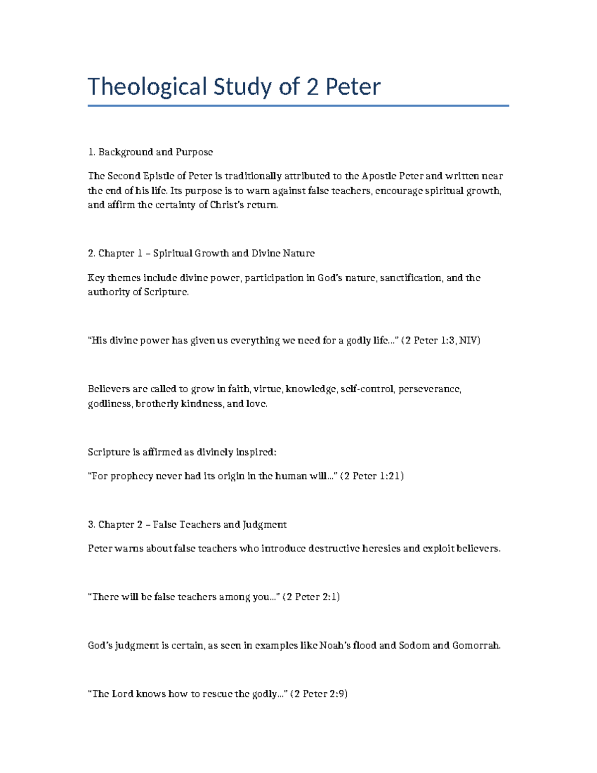 Theological Study of 2 Peter: Growth, False Teachers & Judgment - Studocu