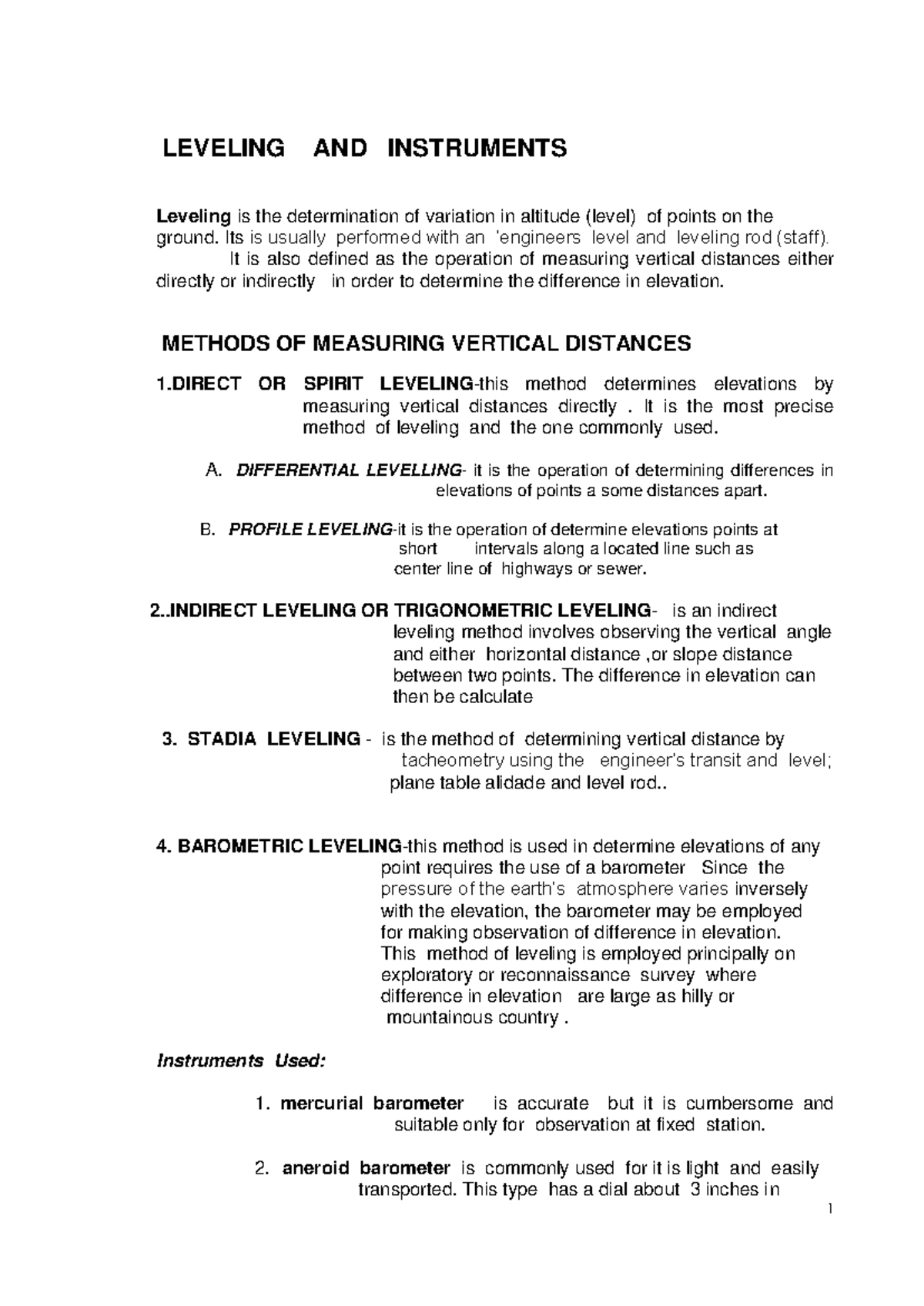 Leveling & Ins - read - LEVELING AND INSTRUMENTS Leveling is the ...