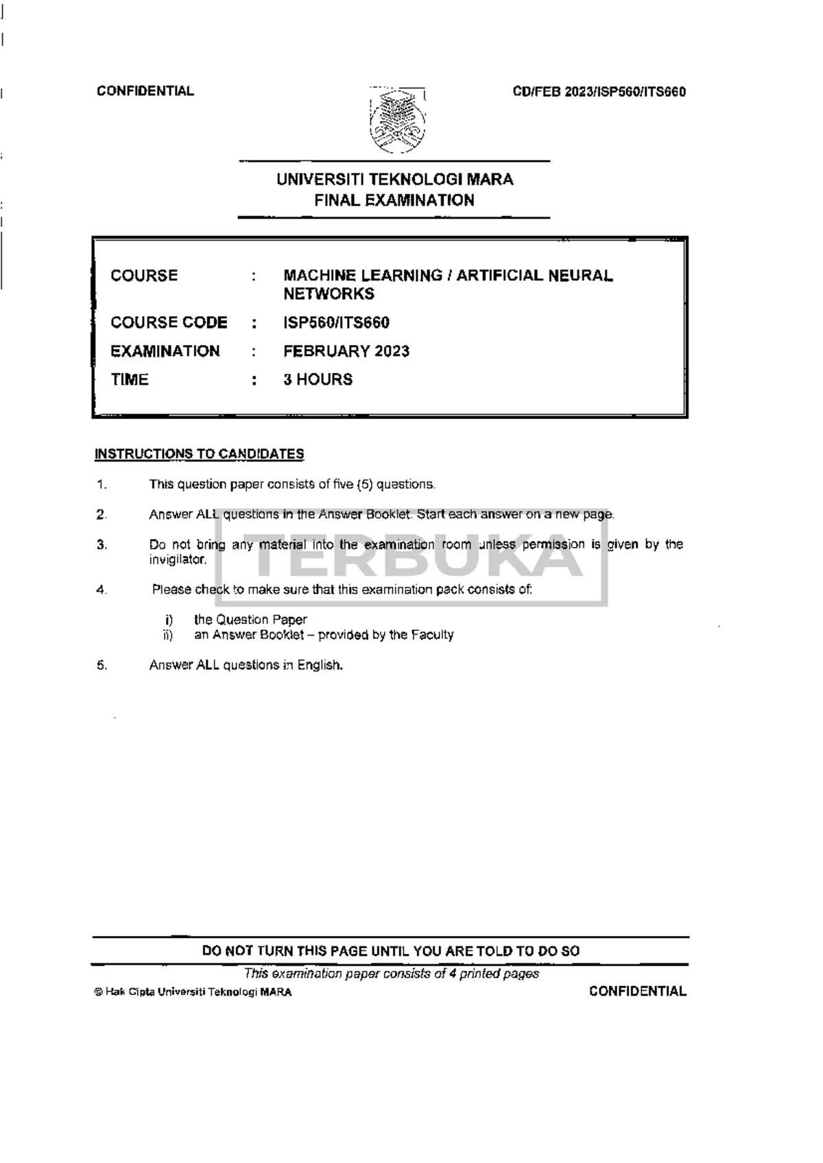 ISP560 4 Final Exam: Machine Learning & Artificial Neural Networks ...