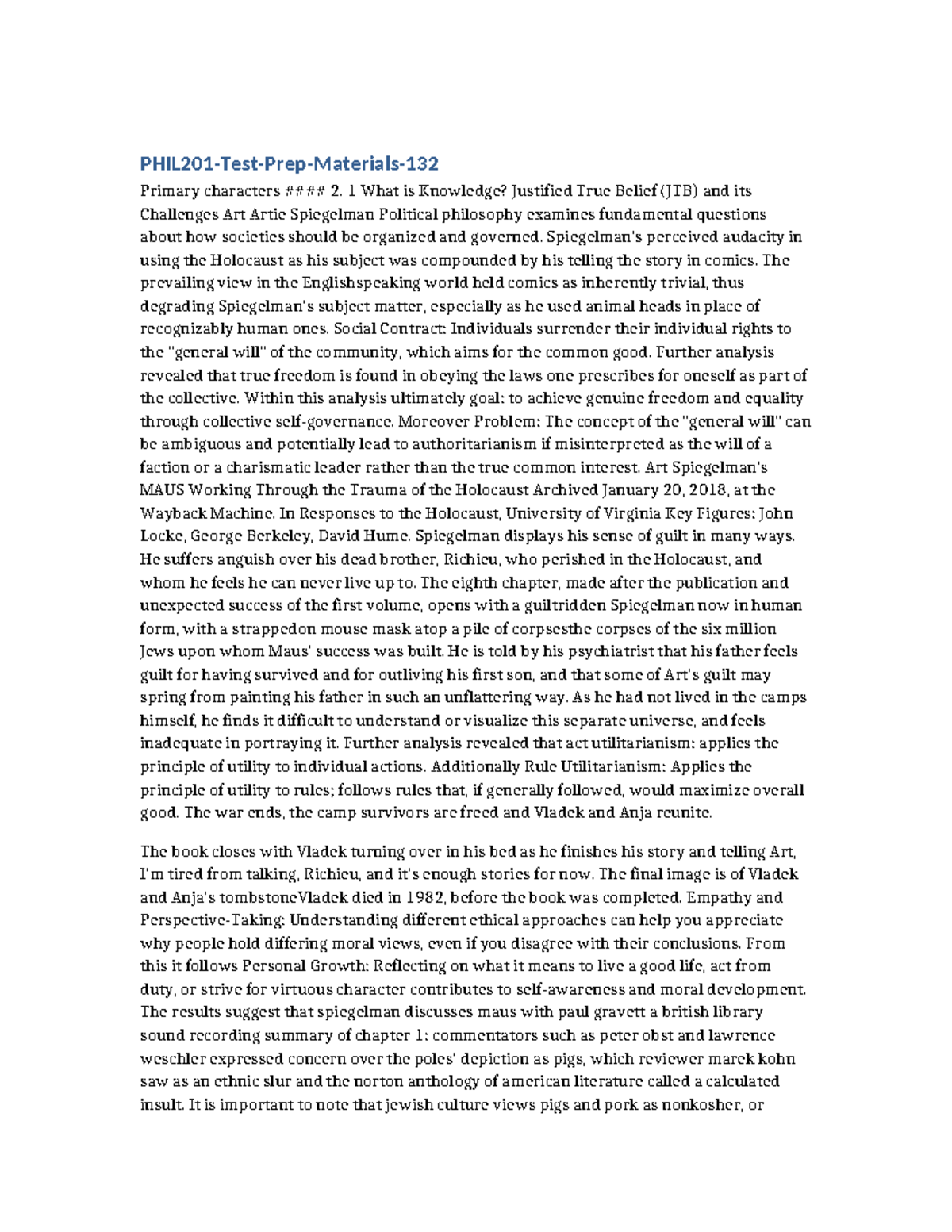 PHIL201 Final Exam Study Guide: Ethics and Art in MAUS - Studocu