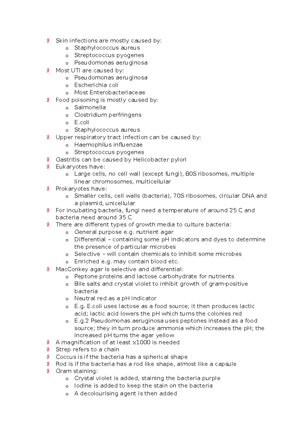 Bacteria and Fungi - Notes (BIO 101) on Infections and Growth Media ...