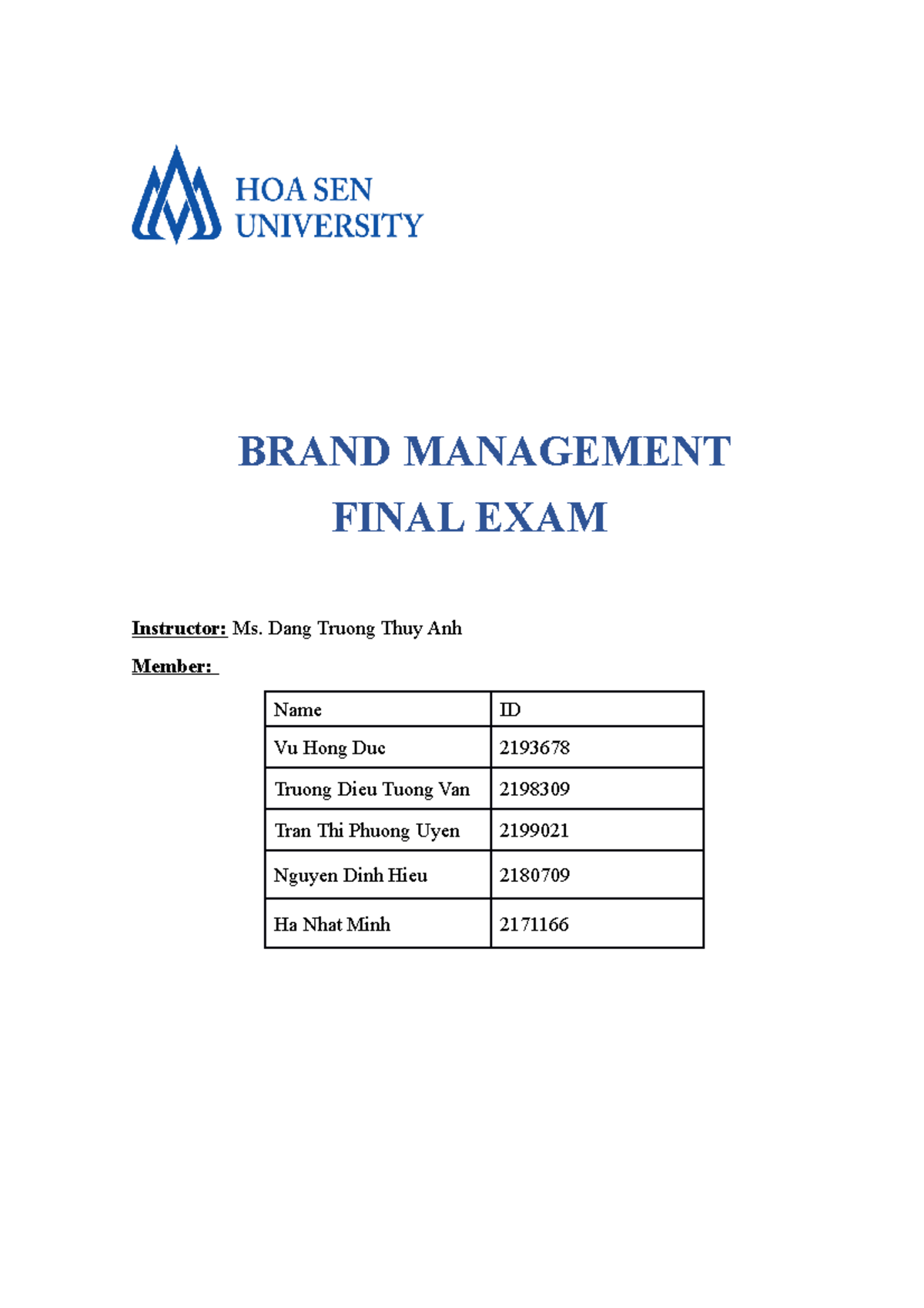 Brand Management 1 - Final Exam Analysis by Team 5 - Studocu