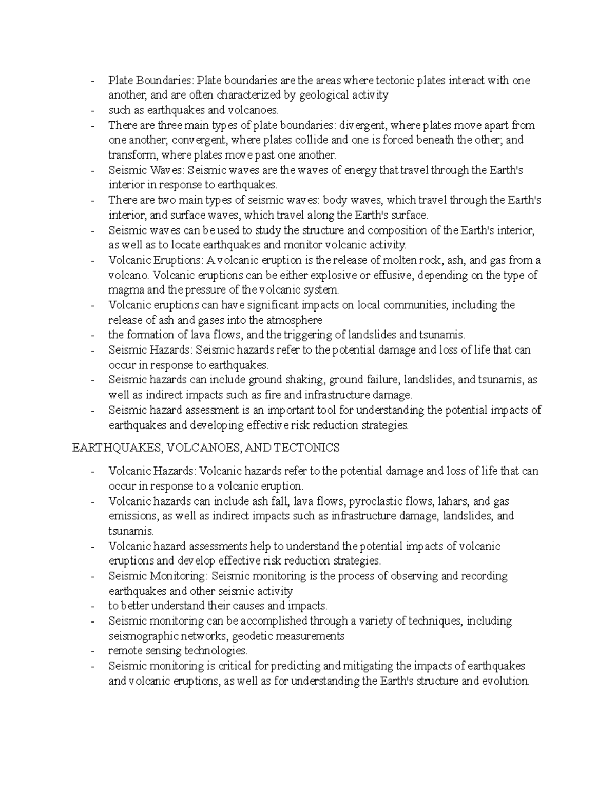 Earth Science Notes on Plate Boundaries & Seismic Activity 10 ECC - Studocu