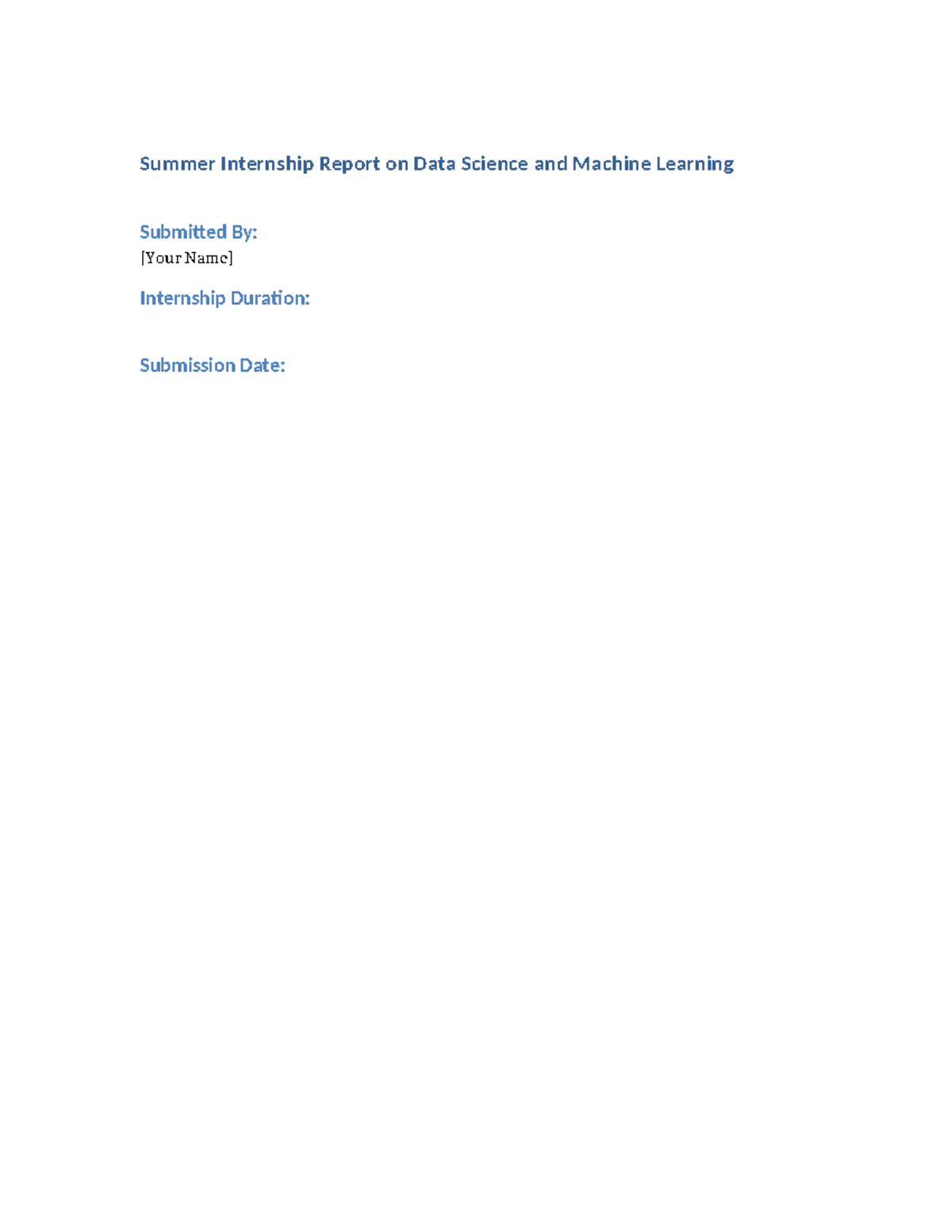 Internship Report Data Science ML Final - Summer Internship Report on ...