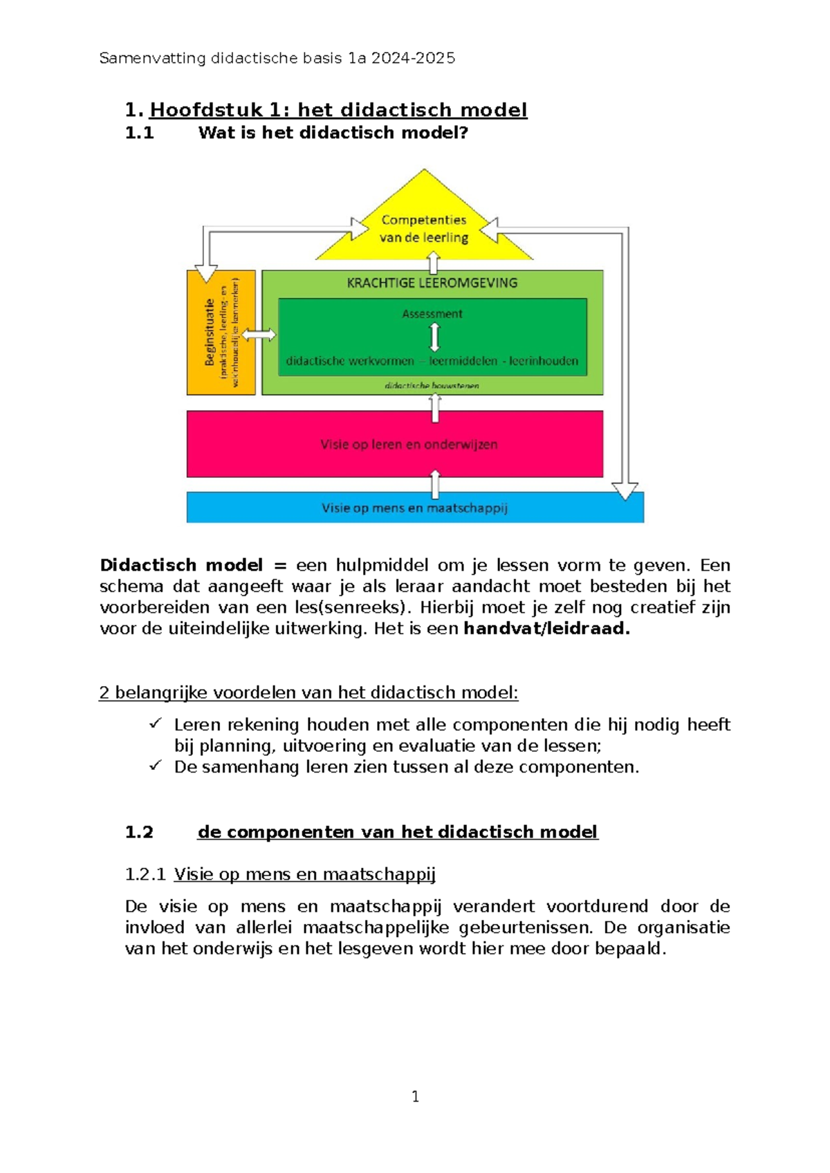 Samenvatting didactische basis - 1. Hoofdstuk 1: het didactisch model 1 ...