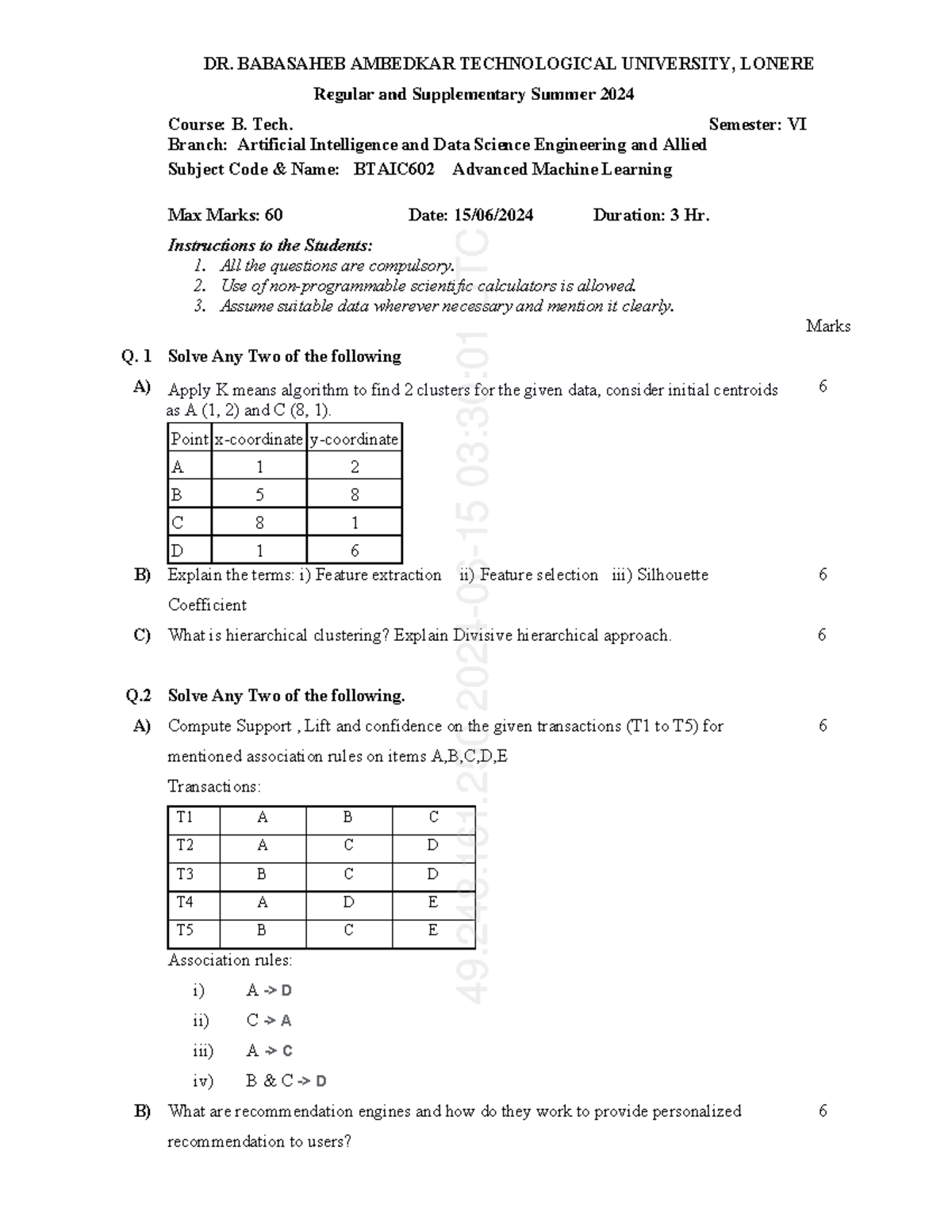 BTAIC602 Advanced Machine Learning - Summer 2024 Exam Guide - Studocu