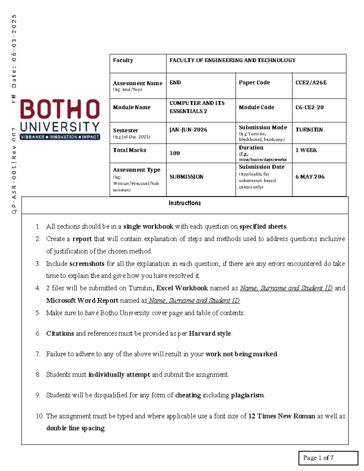 COMPUTER AND ITS ESSENTIALS 2: Final Exam Guidelines and Instructions ...