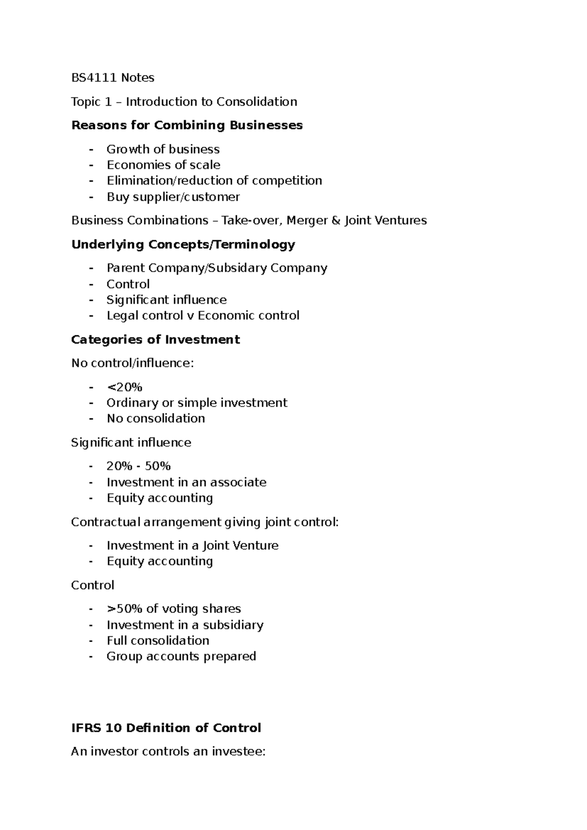 BS4111 Final Exam Notes: Understanding Business Combinations and ...
