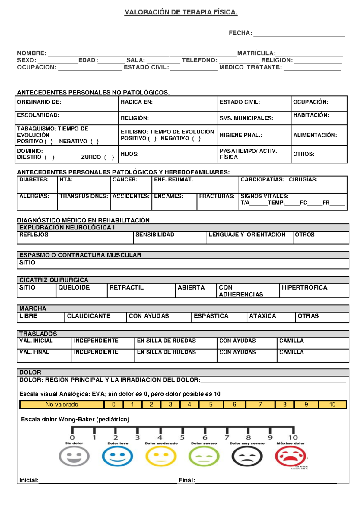 Formato de Valoración Inicial en Terapia Física - Historia Clínica - Document Preview